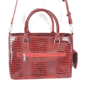 🛍Primeware Inc Drink Purse Croc Reptile Design Red/Maroon Adjustable Strap